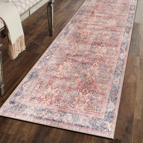 Rugshop Vintage Bordered Machine Washable Non Slip Area Rug Ideal for Living Room, Bedroom,Kitchen,Entryway,Dining Room,Office 2'6" x 7' Red