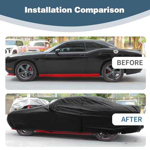 Image of for Challenger Car Cover Waterproof All Weather Full Car Covers Compatible with Dodge Challenger 2010-2024 Black