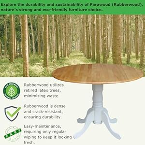 42 Round Dual Drop Leaf Pedestal Dining Table Solid Wood Easy Assembly 20mm Top Thickness KitchenDining Room Includes Two 9 Drop Leaves Durable Parawood Construction Unfinished