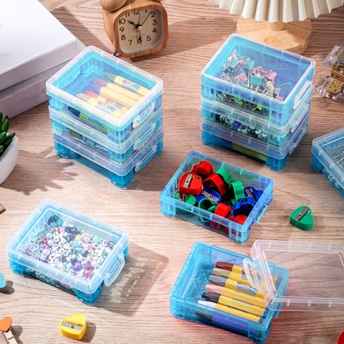 Image of Suzile 40 Pcs Plastic Crayon Boxes Holds 24 Crayon with Snap Lid Storage Container Clear Stackable Case for School Office Classroom Supplies Pen Pencil Craft(Blue)