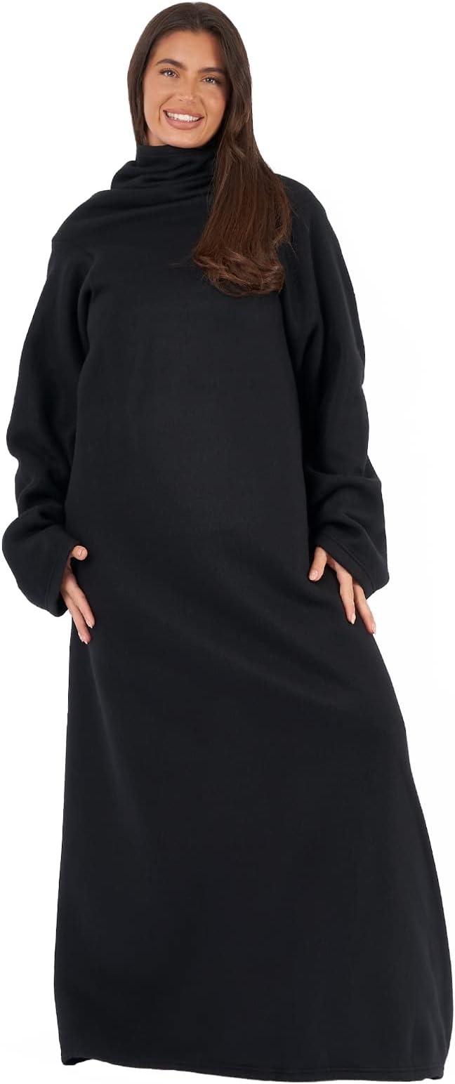 OHS Wearable Blanket Adult with Sleeves Arms Large Fleece Plush Comfy Blanket Wrap Throw Robe, Hug Sleep Gift for Women Men Unisex, Full Body Blanket, Black