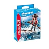 1 figura con sombrero pirata extraíble y brazo, 1 tiburón martillado flotante, 1 tablero de puerta, complemento a los mundos de juego Playmobil