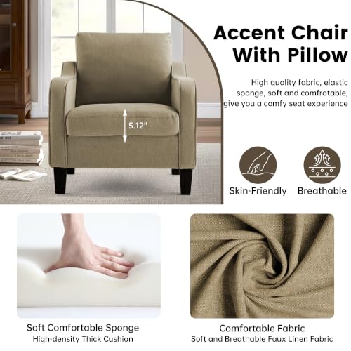Image of Mid-Century Modern Accent Chairs Set of 2, Living Room Chairs, Comfy Reading Armchair, Upholstered Small Sofa Chair for Bedroom, Office, Brown