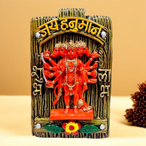 Image of Karigaari Panchmukhi Hanuman Wall Hanging Idol for Home Temple Decor | Jai Hanuman Decorative Showpiece | Shubh Labh Vastu Gift | Resin Hindu God Statue for Pooja Room I Luck