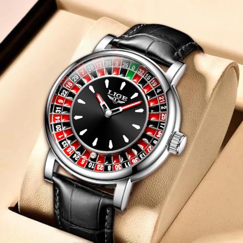 Image of LIGE Mens Roulette Wheel Watches Casino Themed Quartz Analog Watch 3ATM Waterproof Glowing Man Wrist Watches