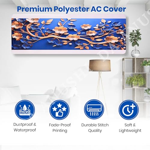 Image of Printed Split Ac Cover Combo Indoor Unit For 1.5 Ton Capacity AC, Inner Unit Ac Cover, All Weather Cover /Attractive Digital Prints /Dustproof /Water Resistant (Dolphin & Golden Floral)