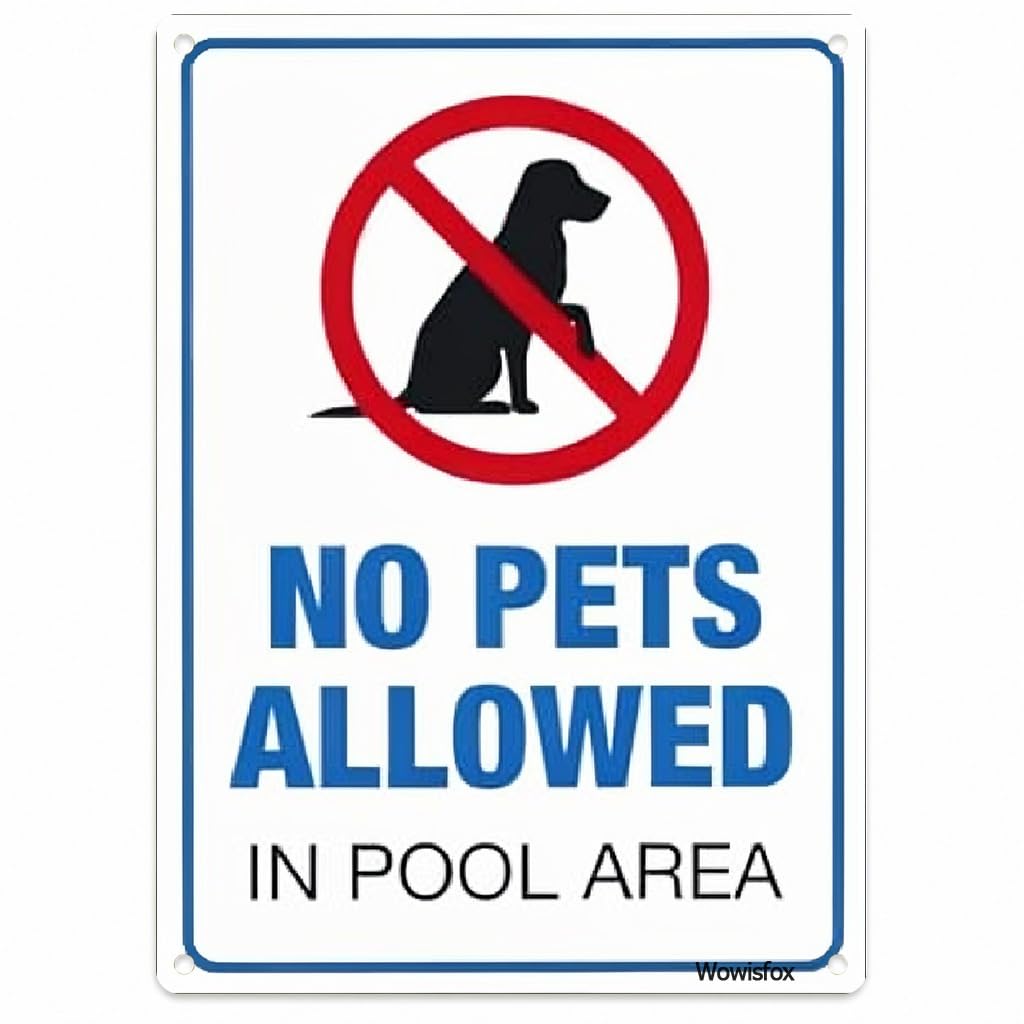No Pets Allowed in Pool Area Notice Sign, 8 x 12 Inch Aluminum