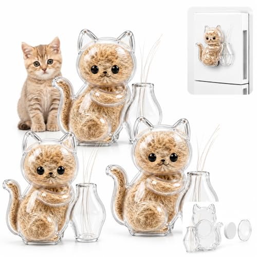 Cat Whisker Holder Fridge Magnet Clear ABS Cat Whisker Hair Keepsake Container for Shedding Lucky Whiskers Memorial Pet Hairs Collector and Magnetic Fridge Decor Heartfelt Cats Lover Gift (3pcs)