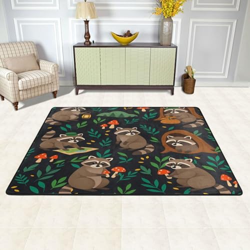 Tapete Raccoon Camping 72 x 48 pulgadas antideslizante