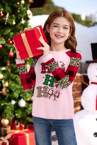 Image of BesserBay Girl's Christmas Buffalo Plaid Raglan Top Funny Holiday Graphic Shirt 4-14 Years