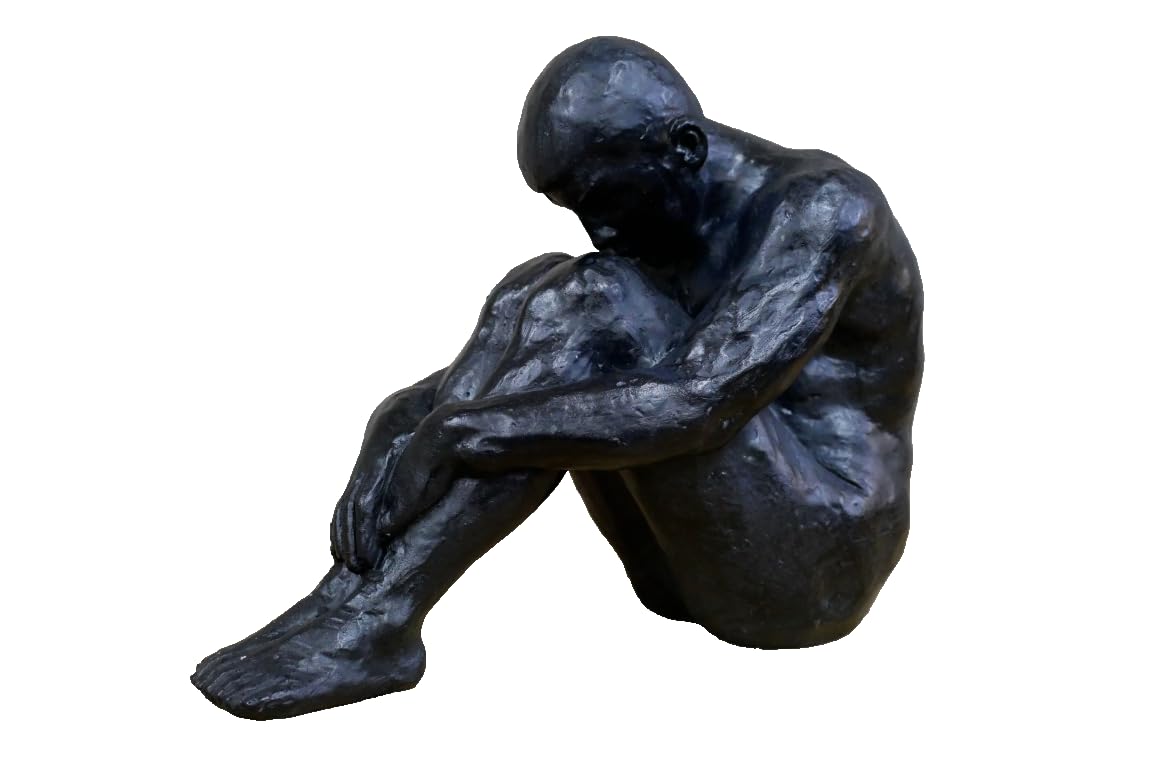 Venture Vehicles Ltd Black Artistic Posed Naked Sitting Man Sculpture | Resin Home Decor