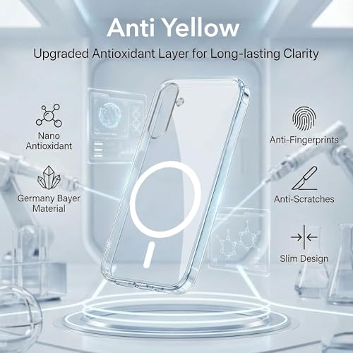 Image of Jkobi Lifetime Anti-Yellow MagSafe Compatible Clear Back Case Cover for Samsung Galaxy A15 5G (Sleek Hard Crystal | Shockproof and Camera Protection)