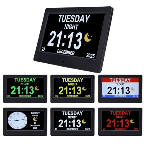 Reloj calendario digital de 7 pulgadas electrónico de pared con pantalla ajustable y mando 6