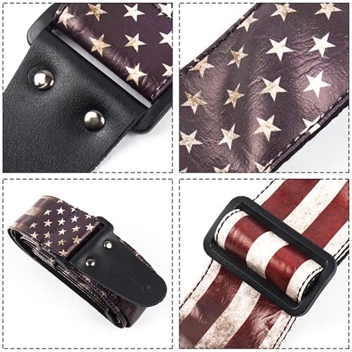 Image of Adjustable Guitar Strap Includes 2 Strap Locks & 2 Matching Picks & 1 Picks Holder & 1 leather Strap Button.