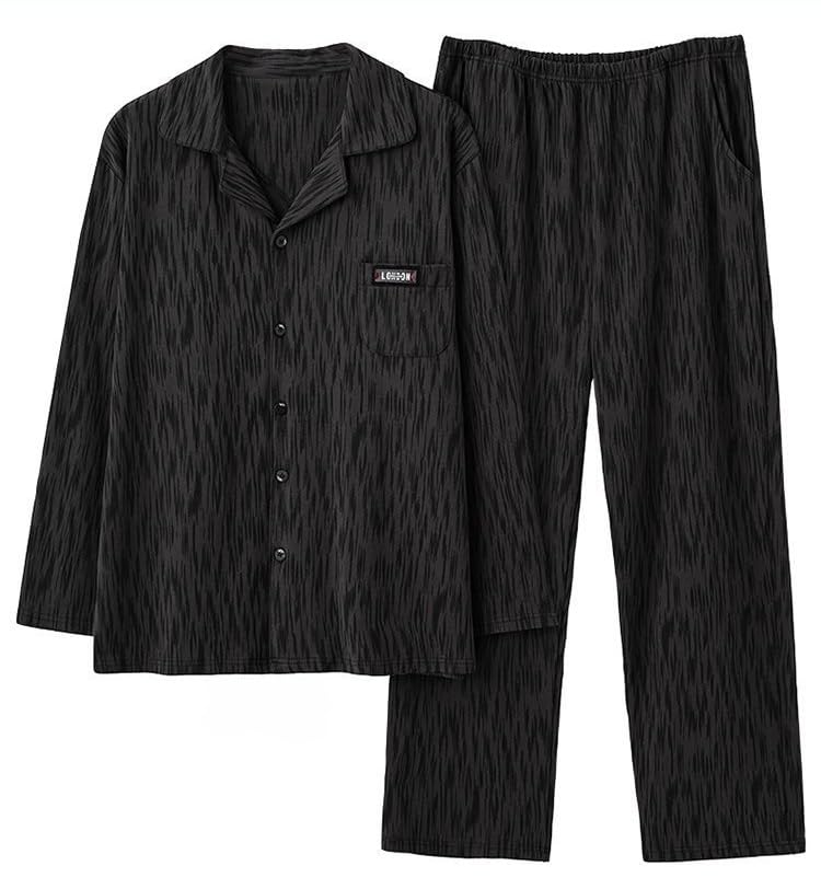 Mens Pajamas Set Mens Pajama Bottoms: Soft Cotton Lapel Long Sleeved Nightgown