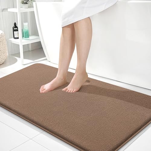 Image of OLANLY Thick Memory Foam Large Bathroom Rugs 40x24, Extra Soft Absorbent Bath Rug, Quick Dry Bath Mats, Non-Slip, Machine Washable Carpet for Bathroom, Tub and Shower, Home Decor Accessories, Mocha