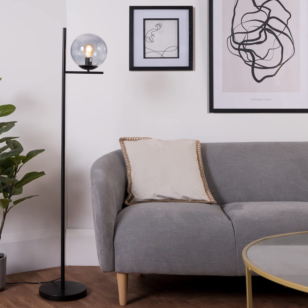 IniSun | Industrial Style Att Black Etal Floor Lap With A Soked Glass Globe Shade | Floor - View #9
