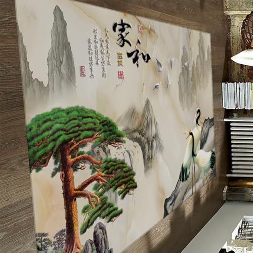 HOBBOY Misty Mountains Teppiche 100 x 200 cm - Grüne Kiefern und weiße Kraniche Muster Teppich mit niedrigem Flor Traditioneller orientalischer Segen Wohnzimmerboden Kunst