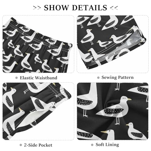 Black White Bird Short Pajama Pants Bottoms Soft Sleepwear with Pockets3