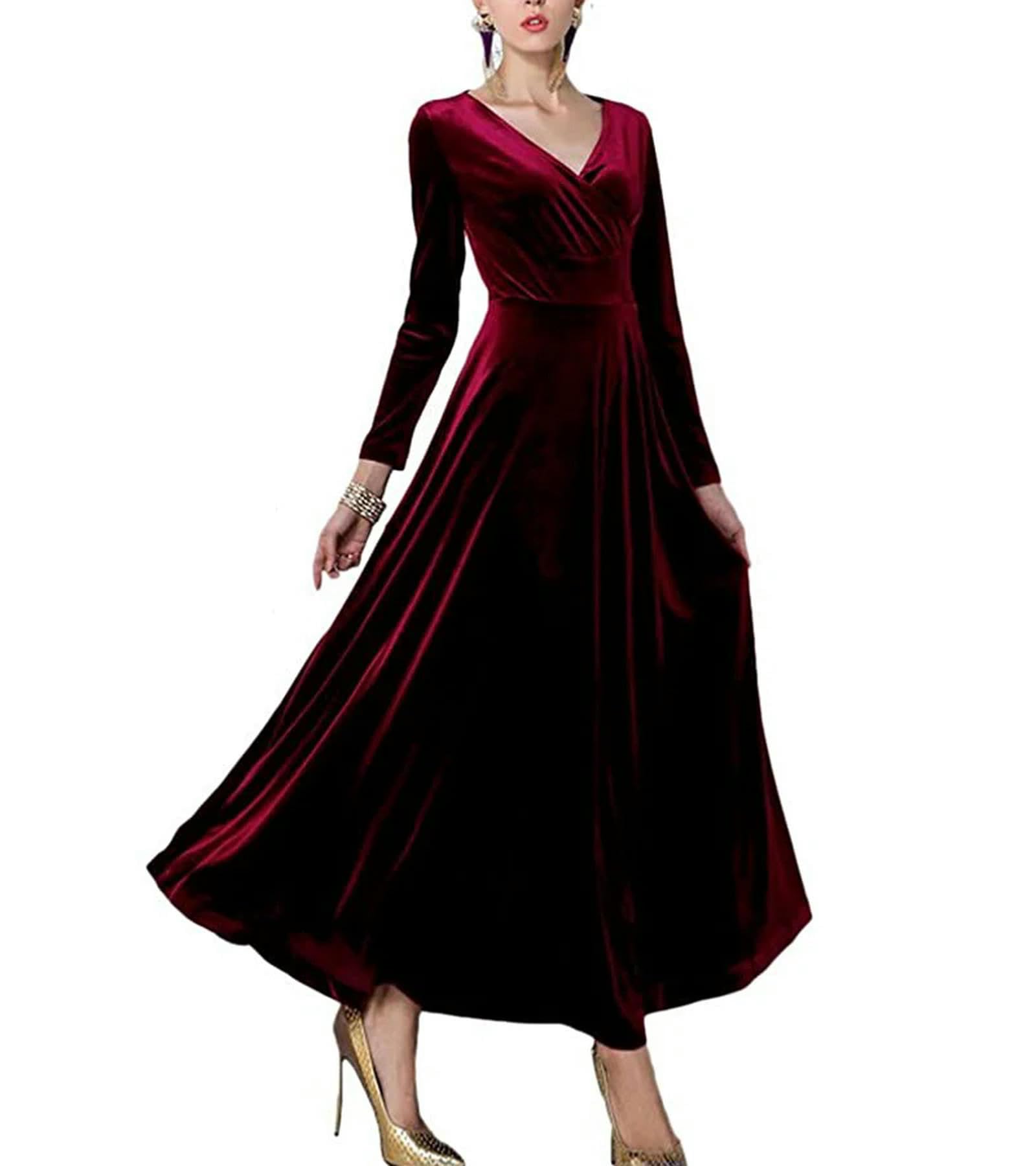 Vestido largo de otoño, cóctel, fiesta, noche, elegante, cuello en V, terciopelo, vestido formal, vestido maxi para mujer, vestidos