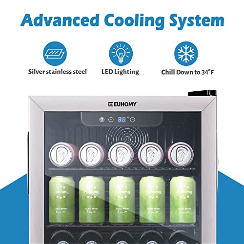 EUHOMY Beverage Refrigerator and Cooler, 110 Can Mini fridge with Glass