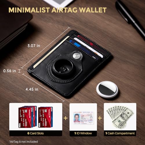 Image of RUNBOX Slim Minimalist Front Pocket Air Tag Holder Wallet for Men, RFID Blocking Card Holder Mens Wallet Gifts for Men Dad