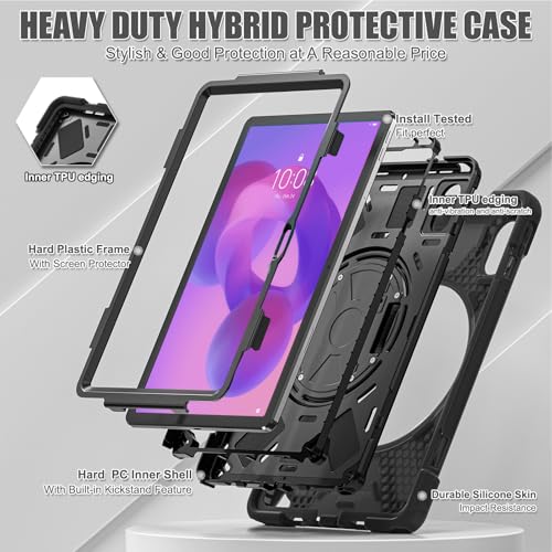 Coque rotative Lenovo Tab 11 2025 étui avec support dragonne noir