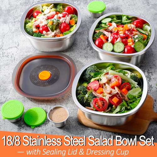 Image of 2-Piece Stainless Steel Salad Bowl Set, 1 Bowl (50 oz) & 1 Dressing Cup