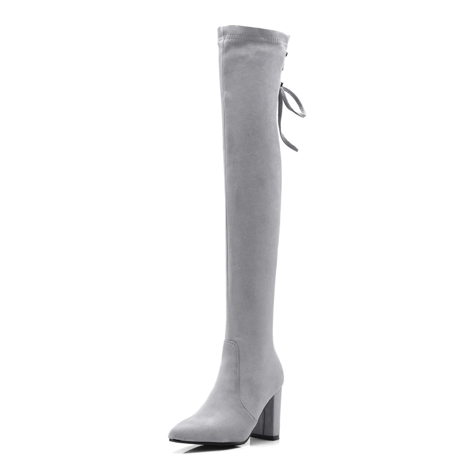 9CM / 3.54IN Stivali sopra Il Ginocchio in Pelle Scamosciata Autunno E Inverno Stivali Alti con Cerniera Posteriore da Donna con Tacco Grosso