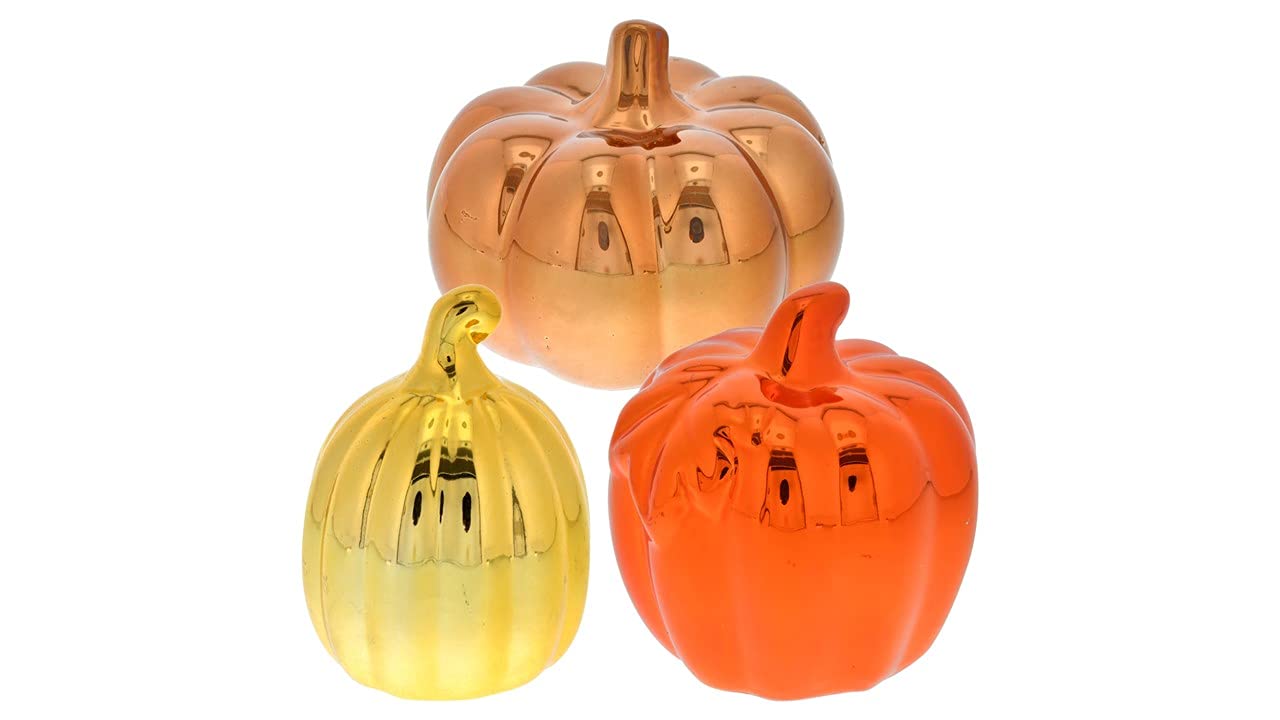 Ceramic Pumpkins, Mini Metallic Pumpkins Set of 3.