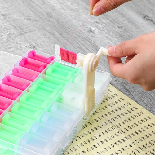 Image of 2 Pack Embroidery Floss Organizer with 24-Grid Detachable Boxes, Embroidery Thread Storage Set Includes 1 Winders, 300 Bobbins & 2 Number Stickers for Crafting