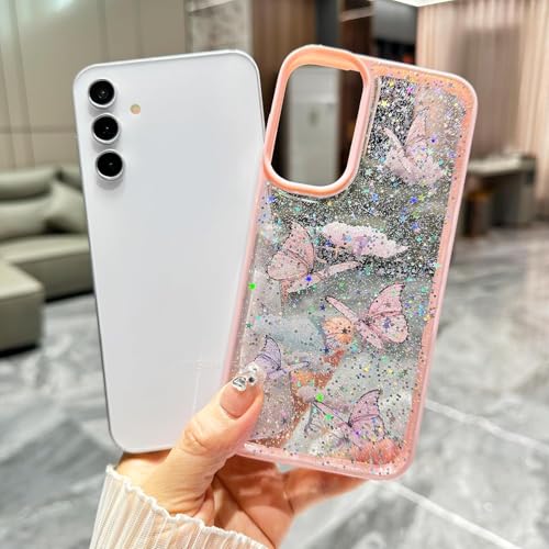 Image of VONZEE for Samsung Galaxy A26 5G Clear Glitter Butterfly Case, Cute Bling Sparkle Shiny Soft Silicone TPU Bumper Shockproof Women Girls Slim Protective Phone Cover for Galaxy A26 5G, Purple