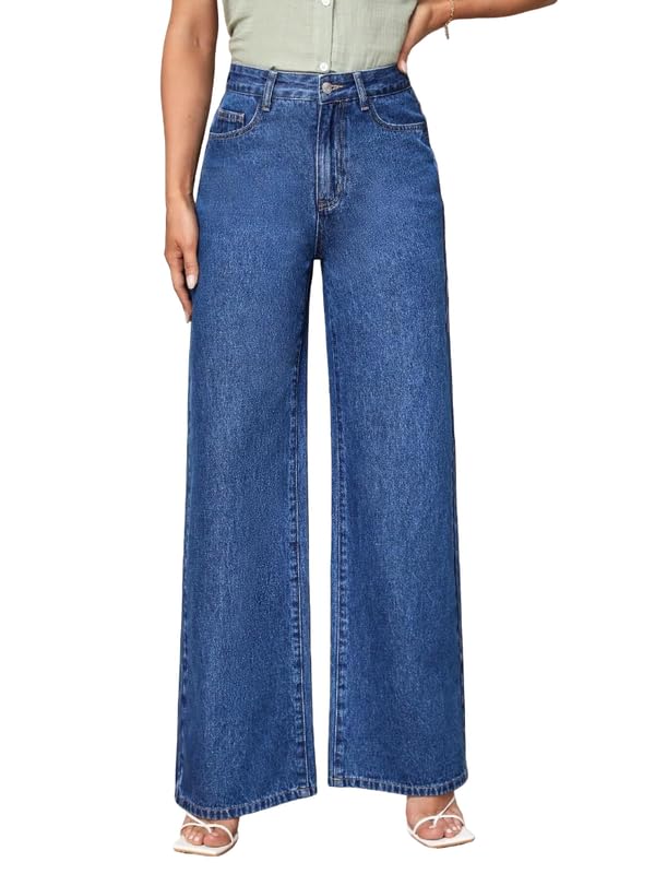 Women’s Cream High Waist Denim Jeans | Straight, Relaxed, Wide Leg & Baggy Fit | High Rise Loose Oversized Denim Pants for Women(WD_STONEBLUE_Q2_26)-image-38