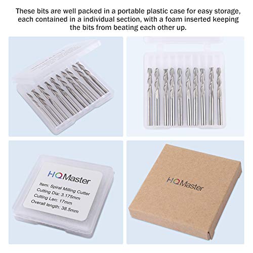 Hqmaster HQ-60066676869 Cnc Router Bits 1/8 Inch Shank Cnc Bit End Mill Flat Nose Carbide Endmill Two Flute Spiral Upcut Milling Cutter Tool Set thumb #1