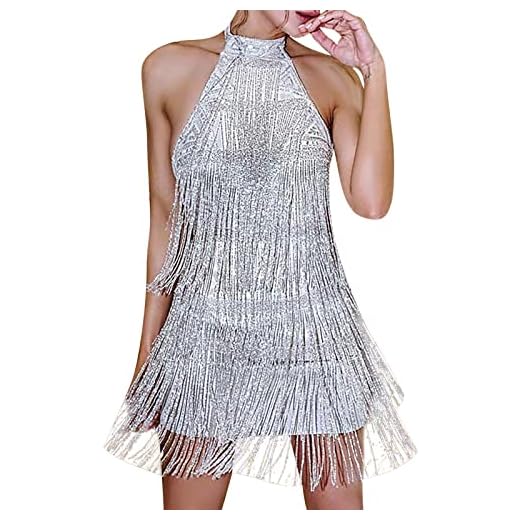 Robe à Franges Paillettes Femme Sexy Chic Elegante Robe Danse Latine Disco Femme Robe Soiree De Gala Mariage Paillettes Robe Rockabilly Costume de Festival Robe de Party Club Cocktail du Soir