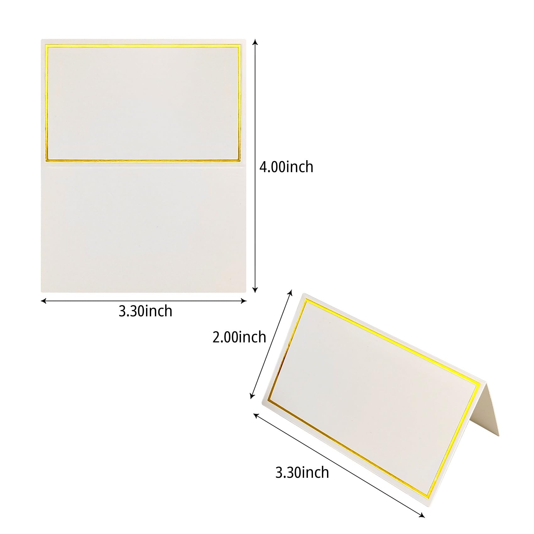 Paquete de 50 tarjetas de lugar, tarjetas de nombre blancas de 2 x 3.3 pulgadas con borde de lámina dorada para mesa, bodas, cenas (50)