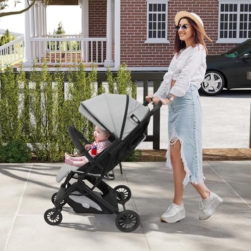 SOLIDEE Baby Stroller, Pushchair with Adjustable Seat, Compact Travel Pram Buggy with Footmuff, Pushchairs for 0-3 Years Old Toddlers with UPF50+ Canopy, Rain Cover, Storage Basket - Image 3