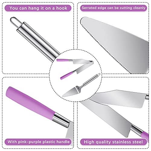 2 Pieces Cake Slicer Cutter Multi Function Stainless Steel Cake Spatula Stainless Steel Cake Server Set For Cakes Pie Desserts Pizza (Pink Purple) #TOP2