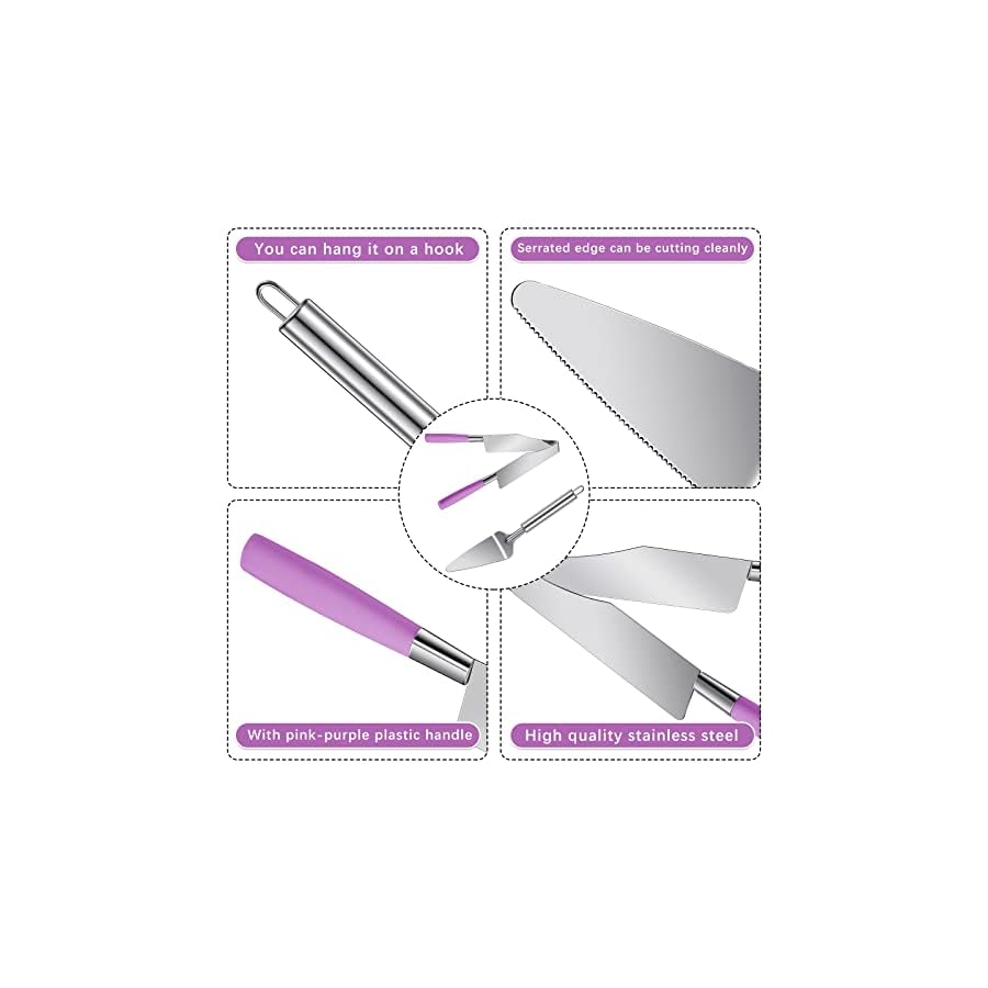 2 Pieces Cake Slicer Cutter Multi Function Stainless Steel Cake Spatula Stainless Steel Cake Server Set for Cakes Pie Desserts Pizza (Pink or Purple)