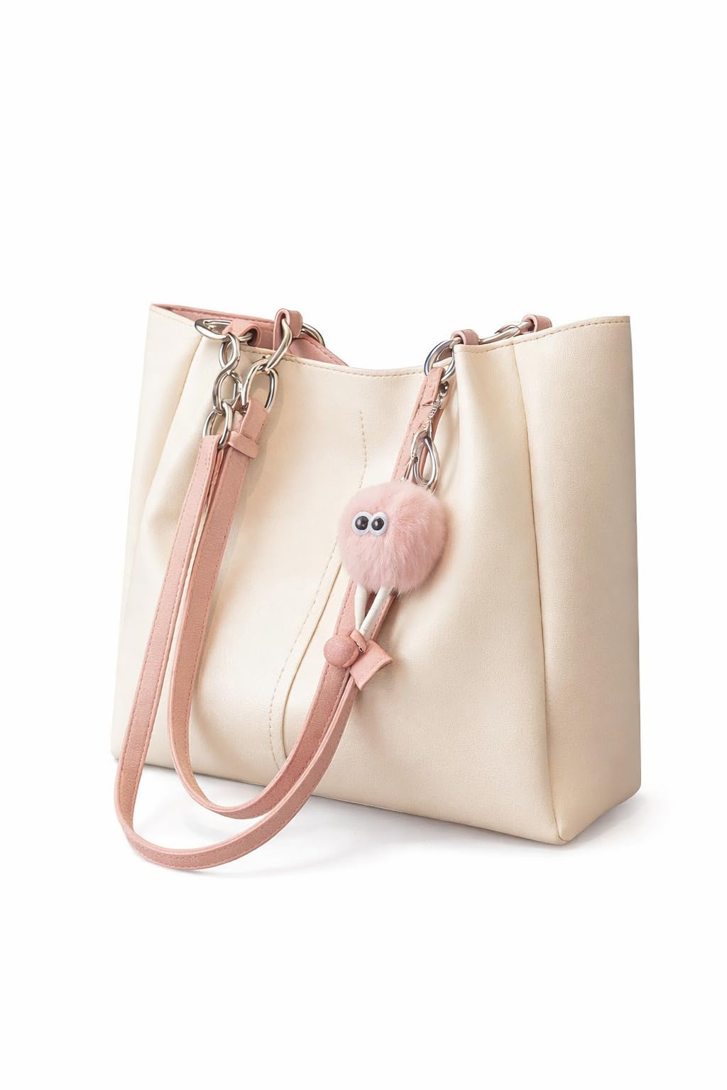 Galaxy Fashion Point Elegant Cream Women Tote Handbag Stylish Shoulder Handbag with Cute Keychain Daily Office, Travel & College Carryall Bag – Lightweight & Stylish