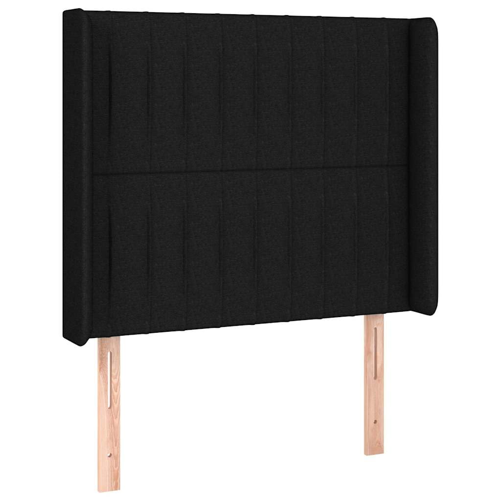 tkanina z diodami LED regulowany zagłówek czarny 100x200 cm | Łóżko kontynentalne z materacem czarne 100x200 cm tkanina z regulowanym zagłówkiem i LED