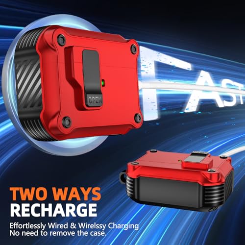 Image of Pohgelan Compatible with AirPods Pro 3 Case (Red) | Magnetic Automatic Lock with Cleaning Kit,Compatible with Magsafe