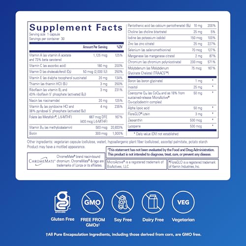 Image of Pure Encapsulations O.N.E. Multivitamin - Once Daily Multivitamin with Antioxidant Complex Metafolin, CoQ10, and Lutein to Support Vision, Cognitive Function, and Cellular Health* - 30 Capsules