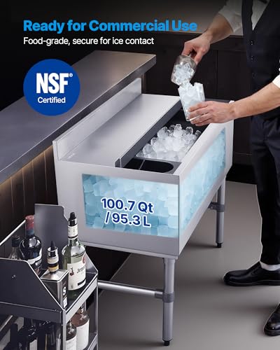 Image of VEVOR Commercial Ice Bin,19 Inch Stainless Steel Ice Chest with Sliding Lid and Bottle Holders, Cooler Cart Cocktail Unit for Bar Restaurant Pub, NSF Certified