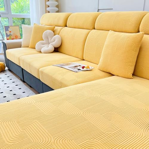 豪華なソファーカバー1 2 3シーター、コーナーLの形のための滑り止めソファスリップカバー、面白いファジーカウチ、暖かいぬいぐるみクッション、洗えるチャイズラウンジスリップ家具プロテクター yellow L Size [Width 65-85cm x Le