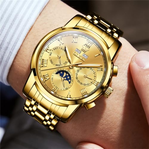 Image of OLEVS Mens Automatic Watch Mechanical Self Winding Luxury Business Dress Moon Phase Stainless Steel Calendar Wrist Watches for Men Waterproof Luminous