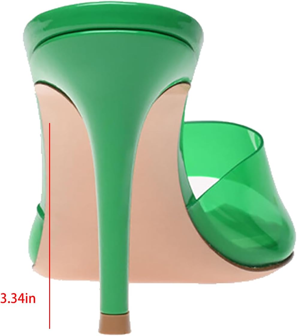 Women'S Clear Pointed Open Toe Stiletto Heel Slide Sandals Fashion Sexy Slip On Transparent Strap High Heels Mules Summer Backless Party Wedding Prom Dress Shoes - Image 4