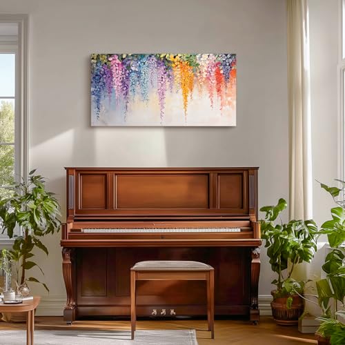 SERIMINO Colorful Wildflower Wall Art, Wisteria Cascade Large Artwork, Vibrant Floral Botanical Prints Paintings, Nature Plant Canvas Pictures for Living Room Bathroom Farmhouse Kitchen 24"X48"