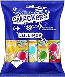 LuvIt. Smackers Fruit Flavoured Lollipops 4 Exciting Flavours For Kids Mango, Blue Lemonade, Green Apple, Watermelon Lollipop, 480 Gram