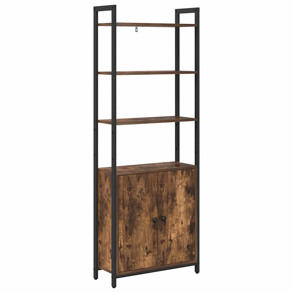Szafka na książki z dymnym dębem, 60 x 24 x 161 cm | Wielowarstwowe drewno, stal, 6 półek, 1 drzwi, duża przestrzeń, solidna konstrukcja